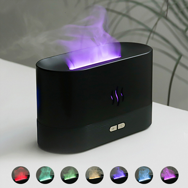 Светодиодный USB увлажнитель-ароматизатор Flame RGB, черный с логотипом в Люберцах заказать по выгодной цене в кибермаркете AvroraStore