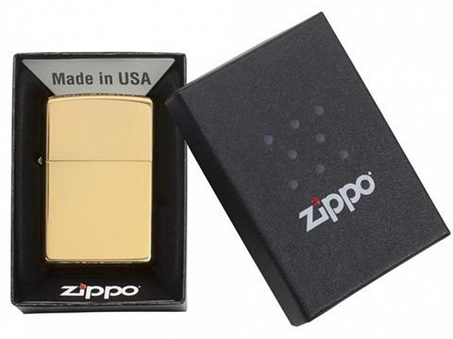 Зажигалка ZIPPO Classic с покрытием High Polish Brass с логотипом в Люберцах заказать по выгодной цене в кибермаркете AvroraStore