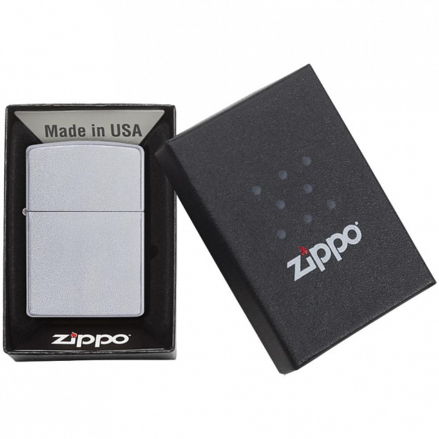 Зажигалка Zippo Classic Satin, серебристая с логотипом в Люберцах заказать по выгодной цене в кибермаркете AvroraStore