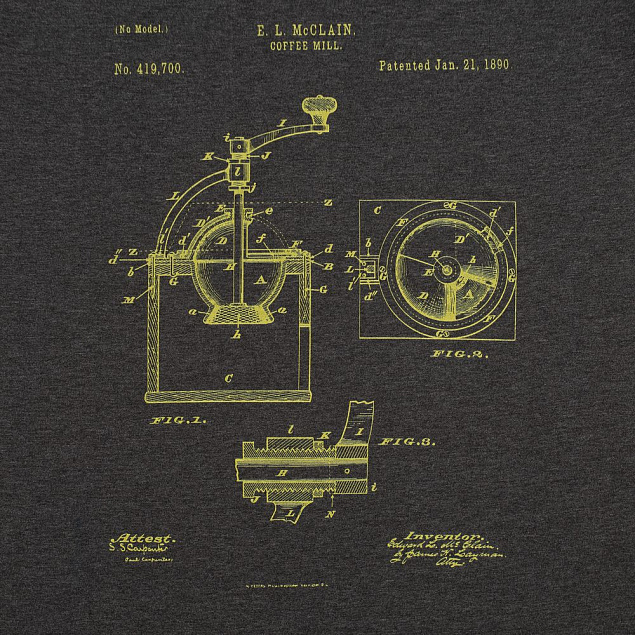 Футболка приталенная Old Patents. Coffee Mill, черный меланж с логотипом в Люберцах заказать по выгодной цене в кибермаркете AvroraStore