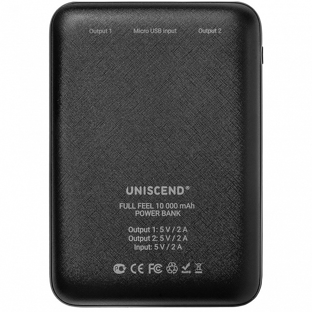 Внешний аккумулятор Uniscend Full Feel 10000 mAh с индикатором заряда, черный с логотипом в Люберцах заказать по выгодной цене в кибермаркете AvroraStore