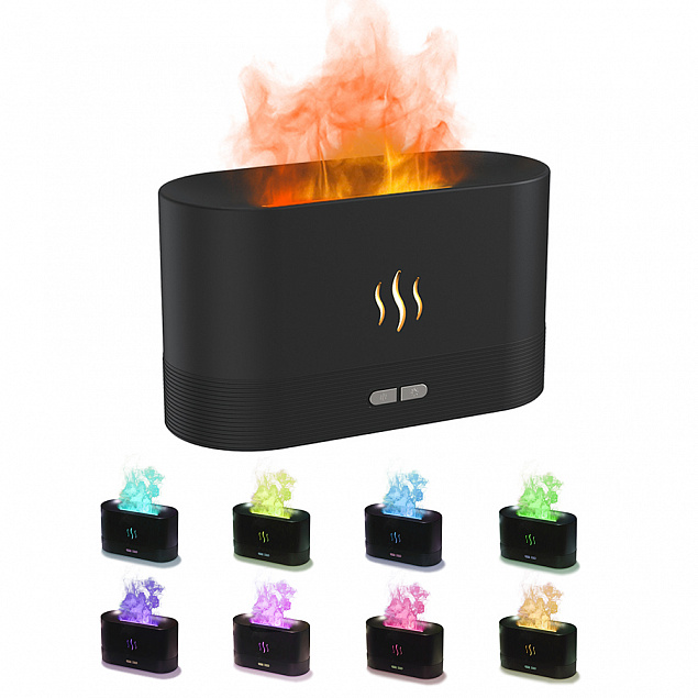 Светодиодный USB увлажнитель-ароматизатор Flame RGB, черный с логотипом в Люберцах заказать по выгодной цене в кибермаркете AvroraStore